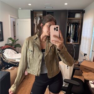 100% Leather Tan Cropped Moto Jacket - Women